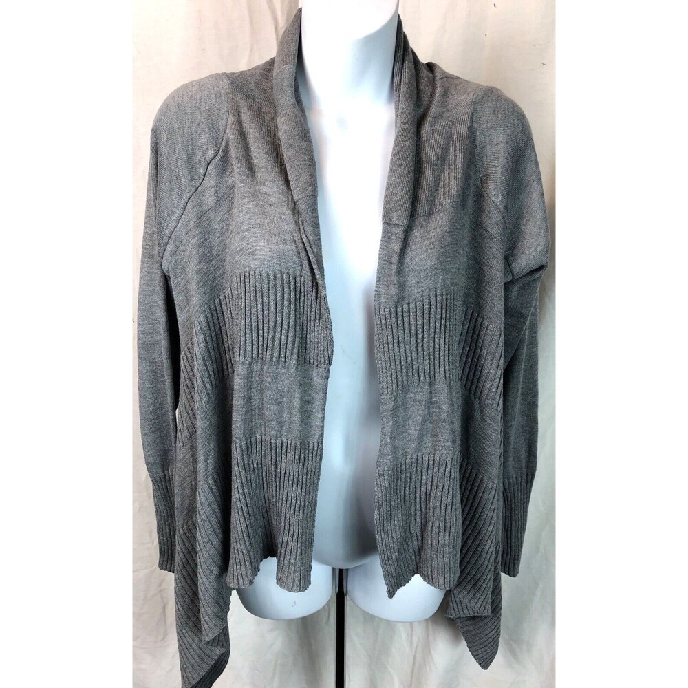 Vintage Open Cardigan Sweater Top M Gray Viscose Knit 3/4 Sleeve Cottage Core